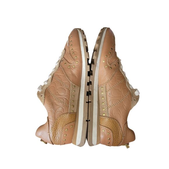 Coach Signature C118 with Rivets Leather & Suede Womens Sneakers Size 5.5 Tan & - Picture 4 of 9